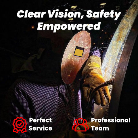Welder using 2 By 4.25 Inch Auto Darkening Welding Lens With Shade 5 To 13 Adjustable, fits most 2x4 helmets, in action