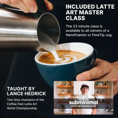 Pouring latte art using FlowTip Milk Jug For Barista Level Frothing At Home, Stovetop Foaming Pitcher With Precision Pour Spout And Heat Resistant Handle, 450ml Black