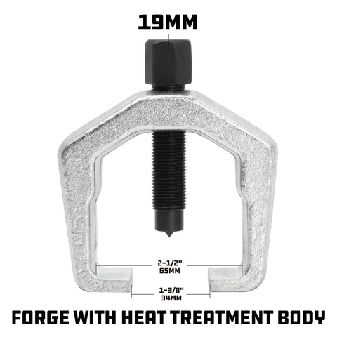 Front view of a Beefy One And Three Eighths Inch Pitman Arm Puller For Separating Pitman Arm From Steering Gear Heavy Duty Drop Forged Heat Treated Chrome Vanadium Steel Ideal For Light Trucks And Domestic Vehicles Accurate And Easy To Use, showing the yoke opening and dimensions.