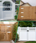 Badass 6 Inch Gate Hinges With 280 Pound Capacity Matte White Finish 4 Pack Heavy Duty T Strap Barn Door Hardware on various gates.