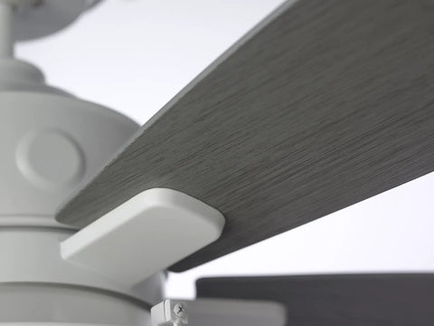 Close-up of Rockpointe Caged Ceiling Fan With Light 54 Inch Outdoor Fixture Wet Rated for Patios and Decks in Satin White