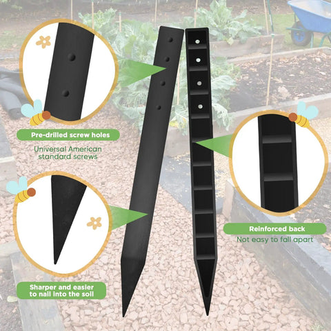 Close-up of 24 Piece 12 Inch Heavy Duty Landscape Lawn Garden Border Stakes Set Black Plastic Stakes showing design details.