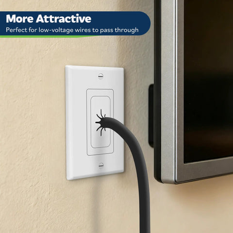 Flexible Rubber Cable Pass Through Wall Plate 2 Pack For Hdmi Coax And Speaker Wire Low Voltage Home Theater Gaming Setup Cord Management Faceplate with black cable.