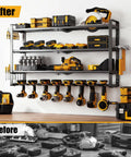 Large Power Tool Organizer Wall Mount 4 Tier Heavy Duty Metal Storage Rack Holds 400lbs With 8 Cordless Drill Holders in garage