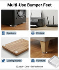 Clear Tall Square Self Adhesive Rubber Feet Pads 0.78 Inch Wide By 0.38 Inch High for speakers, electronics, and furniture, shown in use.
