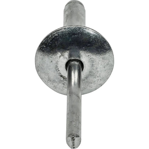 Front view of Large Flange Pop Rivets 3/16 in x 3/4 in Aluminum, 50 Pack Heavy-Duty Open-End Fasteners for Auto and DIY projects.