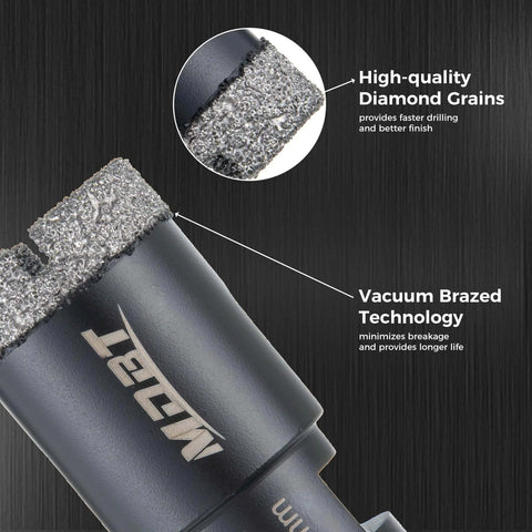 Diamond core drill bits, 2-pack, 1/4 in dia, vacuum-brazed diamond grains — close-up view