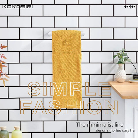 Chrome 9-Inch Hand Towel Bar For Bathroom Wall Mount Towel Rack Polished Stainless Steel Bathroom Hardware Rust-Resistant SUS 304 Finish Easy Install Built Tough Wall Mounted Towel Holder For Hand Towels, holding yellow towel