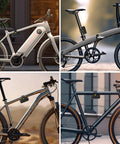 Collage of bicycles with Must Have Portable Bike Tool Kit 14-In-1 Bicycle Repair Capsule attached near the center frame.