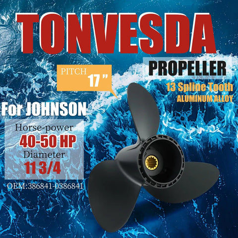 Aluminum Boat Propeller Eleven And Three Quarters By Seventeen Inches Right Hand Rotation Fits Johnson Evinrude Outboard Motors Forty HP Forty Eight HP Fifty HP Fifty Five HP With Thirteen Spline.
