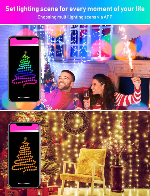 RGB Fairy String Lights 33ft With 66 LEDs App Control 44 Modes Color Changing Music Sync Waterproof For Halloween Christmas