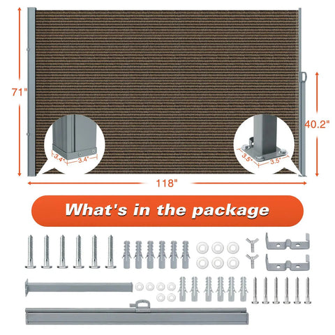 71 Inch By 118 Inch Retractable Side Awning Folding Privacy Screen Waterproof And UV Resistant Outdoor Shade Divider For Patio Garden Balcony And Commercial Use Mocha Easy Setup with installation hardware package