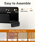 Diagram showing assembly and mounting options for Heavy Duty Ladder Wall Hooks 2 Pack Garage Storage Hangers for various wall types.