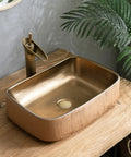 SDVantage Gold Rectangle Bathroom Vessel Sink, Ceramic Countertop Basin Sink Retro Industrial Style for M, Hand-carved texture, 32*48*14C.