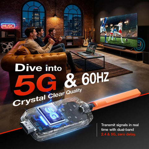 People enjoying soccer on TV using Wireless HDMI Transmitter With Two Receivers And Up To Six Displays Simultaneously 165 Feet 5.8GHz