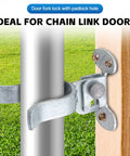 Heavy Duty Wall Mount Chain Link Gate Latch For Metal Fences, DIY Friendly, Easy Install On Wood Frames Or Walls, Galvanized Steel Construction With Padlock Hole, Built To Last Outdoor Gate Latch, 1 Pack shown installed on wood with padlock option.
