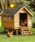 Chicken coop with Solar Powered Fan Kit 12.6 Inch IPX7 Weatherproof with 15W solar panel on rooftop for ventilation