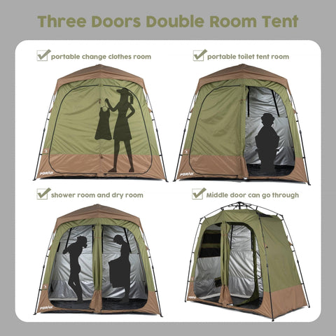 Portable Camping Shower Tent Deluxe Privacy Shelter With Two Rooms And Floor Drain Pop Up No Tool Setup For Beach Camp Hiking