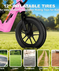 Kid-Friendly Electric Balance Bike For Ages 3 To 5 With 12 Inch Pneumatic Tires, 180W Motor, Top Speed 9.3 MPH, Safe Kick-To-Start, 3 Speed Modes, LCD Display, Quick Charge, LED Lights, Pink with 12-inch tires for track, lawn, pavement, dirt road, and floor
