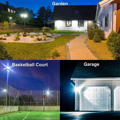 Heavy Duty Outdoor 100W LED Flood Lights 10000LM Plug In Work Light 6000K Daylight White IP66 Waterproof 2 Pack lighting garden, basketball court, garage