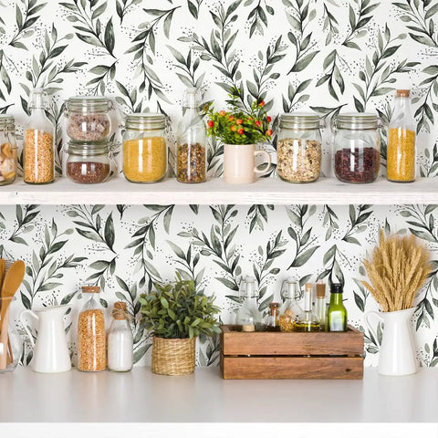 Leaf Peel And Stick Wallpaper In Dark Green With Eucalyptus Leaves Self Adhesive Wall Covering For Bathroom And Living Room 17.7 Inch By 590.5 Inch Greenery Decor For Fresh Natural Vibe in kitchen