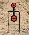 Auto Reset Double Spinner Target Set For Centerfire Handguns Up To 44 Magnum Three Eighths Inch Thick Solid Steel outdoor setup
