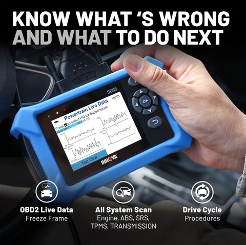 Person holding OBD2 Scanner For All Systems With Live Data Readout Clears Check Engine, ABS, SRS and TPMS Codes with display screen