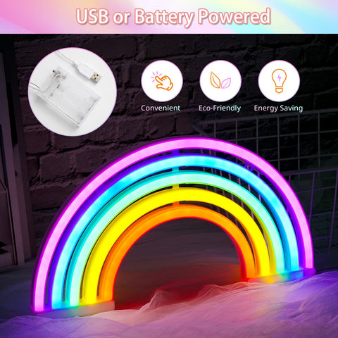 Rainbow Neon Light Sign For Bedroom LED Colorful Rainbow Wall Decor With USB Or Battery operation