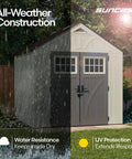 8x7 Ft Outdoor Storage Shed With Floor, Lockable Double Doors, Skylights, Weatherproof Design Demonstrating All-Weather Protection