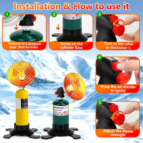 Installation steps for Portable Propane Heater For Camping And Outdoors With High Heat Output Foldable Tank Holder
