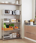 4 Tier Standing Adjustable Wire Shelving Unit With Fixed Feet For Rock Solid Stability And Wobble Free Storage, in kitchen