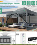 10x15 Heavy Duty Pop Up Canopy Tent With Sidewalls, Waterproof, No Fuss Setup, Mosquito Netting, Instant Outdoor Shelter For Parties And Weddings, Backyard, Carry Bag Included, Gray.