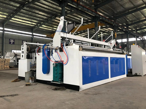 Straight Up Heavy Duty Commercial Tissue Paper Machine And Automatic Toilet Paper Production Line featuring precise cutting and rewinding.