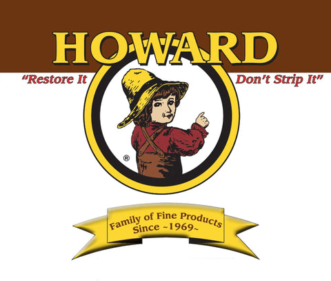 Howard logo with vintage figure, slogan 'Restore It Don't Strip It,' and banner 'Family of Fine Products Since 1969'