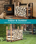 Adjustable Firewood Rack Set Of 4 For Outdoor And Indoor Use Heavy Duty Steel Log Stacking Stand Brackets in garden and near fireplace