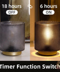Battery Operated Lamp With Timer Cordless Table Lamp For Bedroom Glass Shade Accent Light For Living Room Bedside Nightstand Home Decor Set Of 2 Grey Matte with timer switch showing 18h off and 6h on