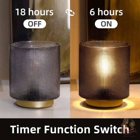 Battery Operated Lamp With Timer Cordless Table Lamp For Bedroom Glass Shade Accent Light For Living Room Bedside Nightstand Home Decor Set Of 2 Grey Matte with timer switch showing 18h off and 6h on