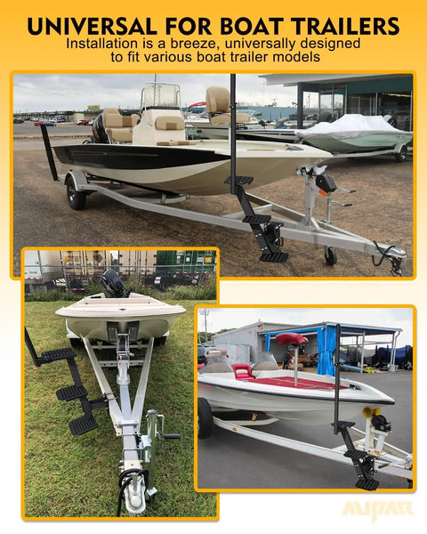 Heavy Duty Boat Trailer Steps Rock Solid Steel Tongue Access For Three By Three Or Four By Four Sizes on trailer with boat