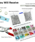 240 Piece Snaps Button Fastener Kit With Hollow And Solid Prong Snaps, Pro Grade Pliers Press Tool, 11 Color Varieties