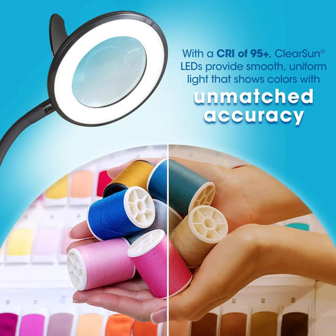 LED Clip On Magnifying Glass With Light For Crafting And Needlework Hands Free Adjustable Arm Desk Lamp in use for thread selection