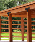 Heavy Duty T Shaped Post Brackets With 56 Screws And Socket Connectors Flat Mending Plates for a pergola's wooden beams.