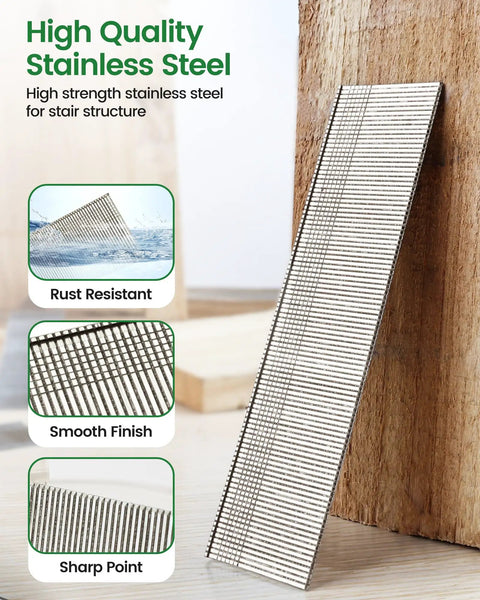 Heavy Hitter 18 Gauge 2 Inch 304 Stainless Steel Brad Nails For Pneumatic And Electric Nail Guns Rust Proof Finishing Nails close up image showing rust resistant nail strips.