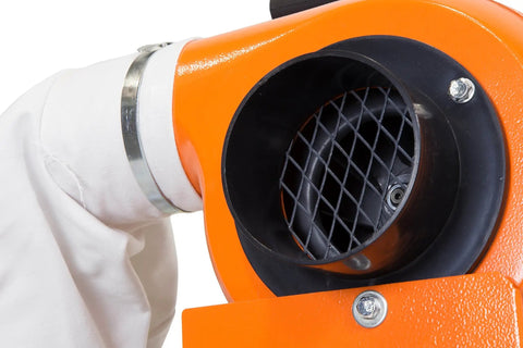 Close-up of Woodworking Dust Collector With 5.7 Amp Motor Delivers 660 CFM 6 Inch Impeller 4 Inch Dust Port 12 Gallon Bag