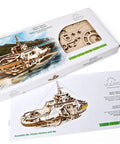 Rubber Band Powered Tugboat Model Kit 3D Wooden DIY Self Assembly Brainteaser With Mechanical Gears And Pendulum Motion For Curious Builders And Creative DIY Enthusiasts, box and instructions