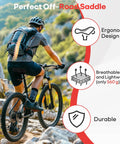 Cyclist riding mountain bike using Gel Bike Seat For Men And Women With Waterproof Cover, Breathable Cushion Saddle, Red.