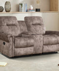 Dual Manual Recliner Loveseat Sofa With Center Console And Hidden Storage, Cup Holders, Vintage Rivet Mid Century Design, Cozy Brown Finish