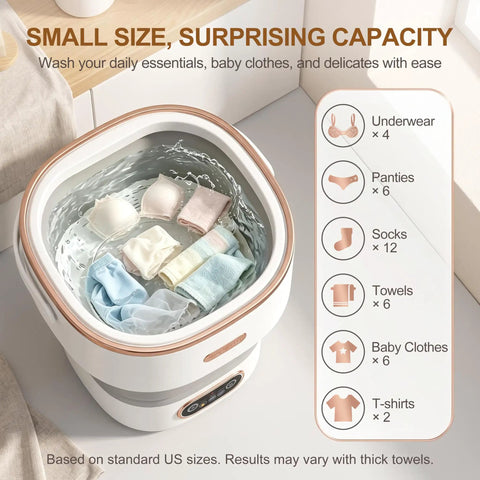 Slick Compact Foldable Mini Washing Machine With Smart Touch Panel And 16 Liter Capacity for washing underwear and baby clothes.