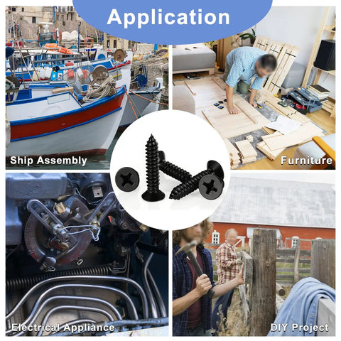 Hella Durable Number 10 X 1 Inch Flat Head Sheet Metal And Wood Screws used in ship assembly, furniture, electrical appliances, and DIY projects.