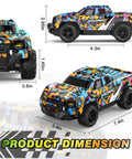 Remote Control Pickup RC Car 1 To 24 Scale With Light Up LED Effects, multicolor with dimensions labeled