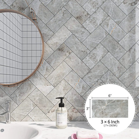 Tile Peel and Stick Backsplash 3x6 Grey Marble Subway Self-Adhesive Waterproof for Bathroom and Kitchen Wall Tiles No Grout